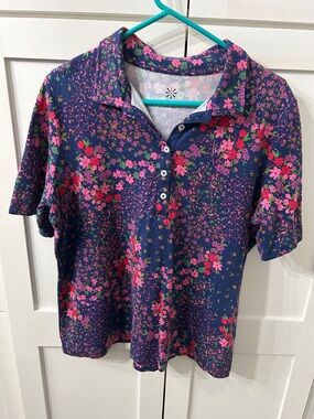Isaac Mizrahi Navy Polo with Pink & Green Floral Print